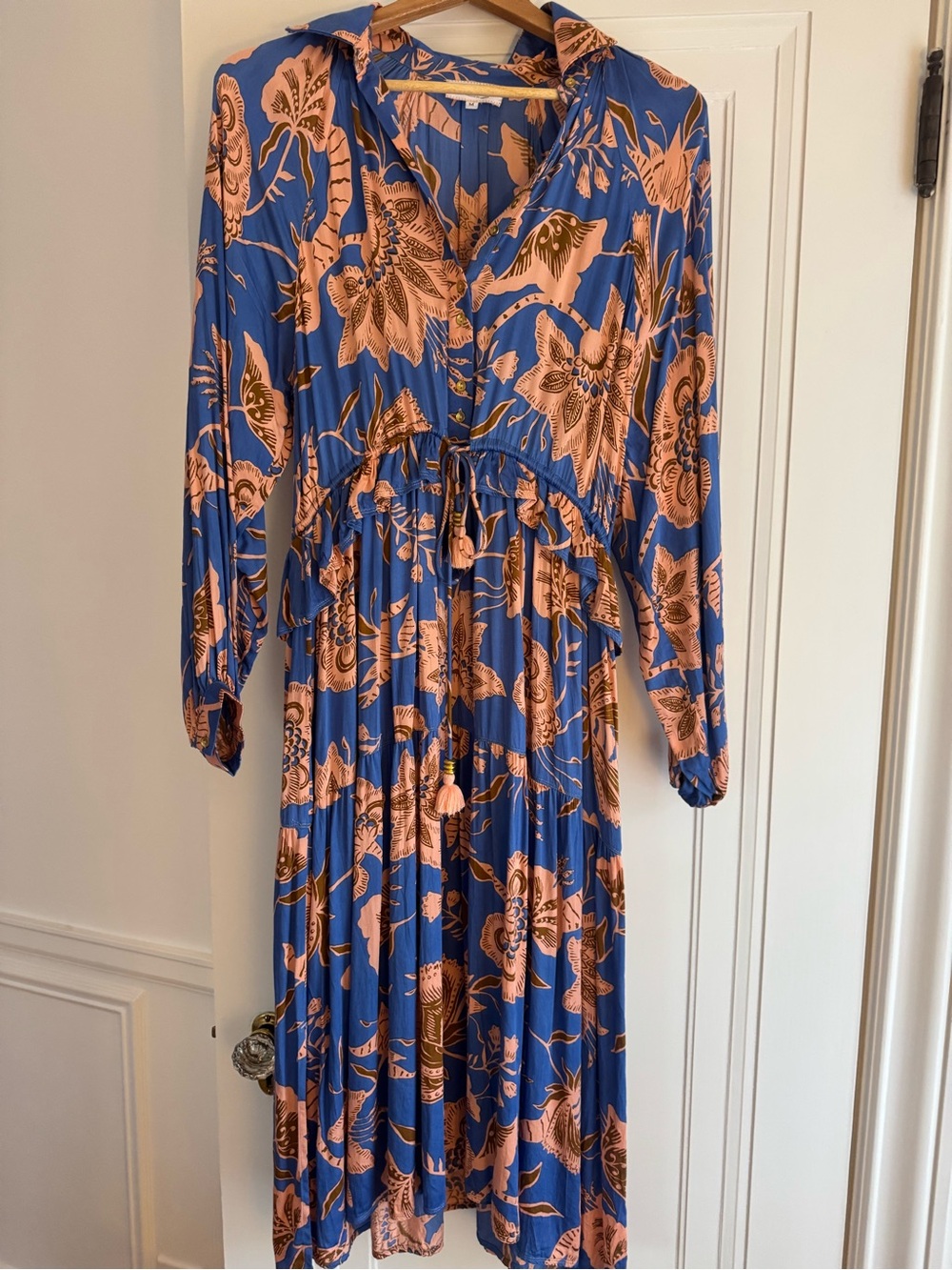 Omika Floral Long Sleeve Midi Dress with Tie Waist